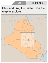 Screenshot of a rectangle that can be dragged over a locator map of Iraq, changing the field of view of another more detailed map